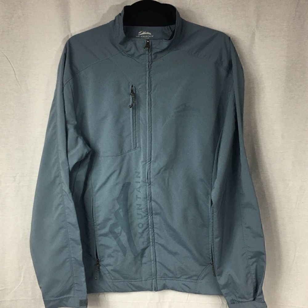 Tri Mountain Medium light blue black accents  zipper front light jacket wind